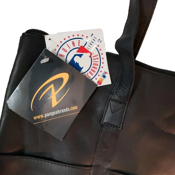 Womens 100% LEATHER MLB Houston Astros Large Black Leather Tote Bag NWT - Picture 3 of 7
